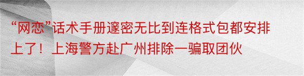 “网恋”话术手册邃密无比到连格式包都安排上了！上海警方赴广州排除一骗取团伙