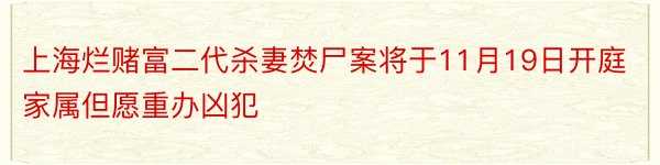 上海烂赌富二代杀妻焚尸案将于11月19日开庭 家属但愿重办凶犯