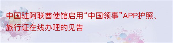 中国驻阿联酋使馆启用“中国领事”APP护照、旅行证在线办理的见告